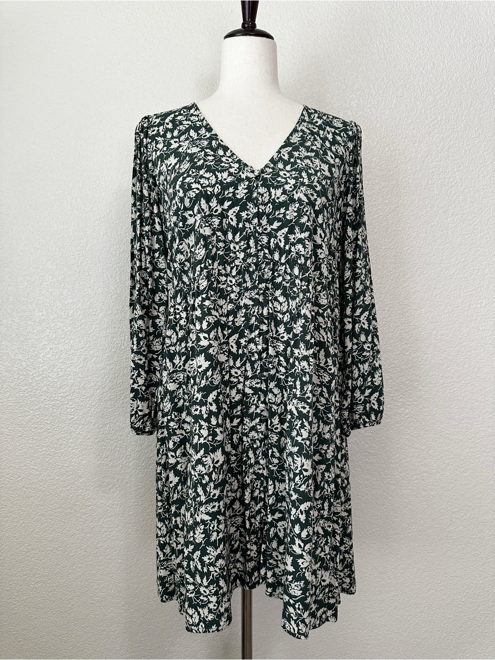 Madewell Green Floral Baby Doll Button Down Mini Dress, Sz Medium